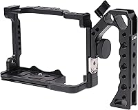 Vista 4 de Jaula para cámara Sony A7 IV A7S III DSLR, jaula con mango y liberación rápida 1/4 pulgadas 3/8 pulgadas tornillo de expansión de micrófono monitor