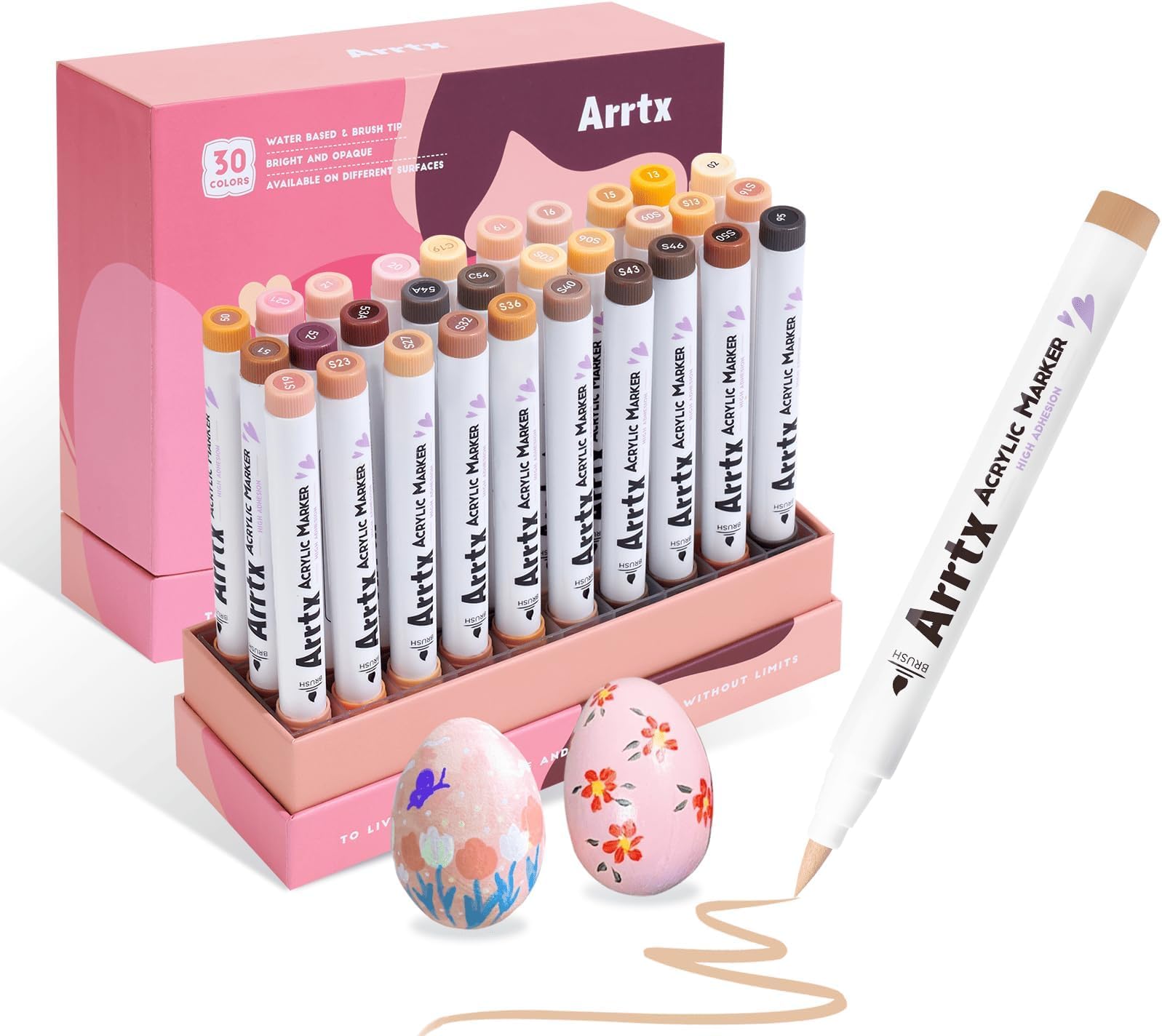 30 Colors Skin Color Acrylic Paint Pens, Skin Tone Paint Markers Paint Pens for Artists Adults Coloring Drawing Brush Tip for Rock Painting, Wood, Canvas, DIY Crafts Making Art Supplies