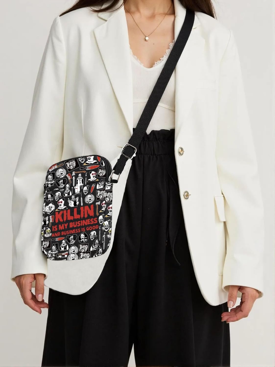 Clown Movie Merchandise Inspired Crossbody Bag Killer Horror Movie Lover Gift Art Gift Scary Clown Character Bag(BusinessGoodCrossBlk) - Image 2