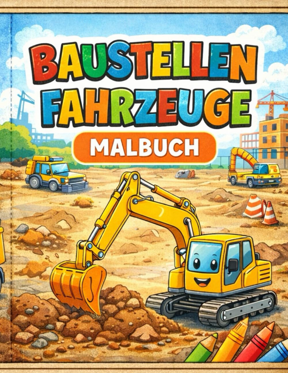 Baustellenfahrzeuge Malbuch für Kinder ab 3 Jahren: 30 Ausmalbilder mit Bagger, Kran & LKW – große Motive für kleine Hände
