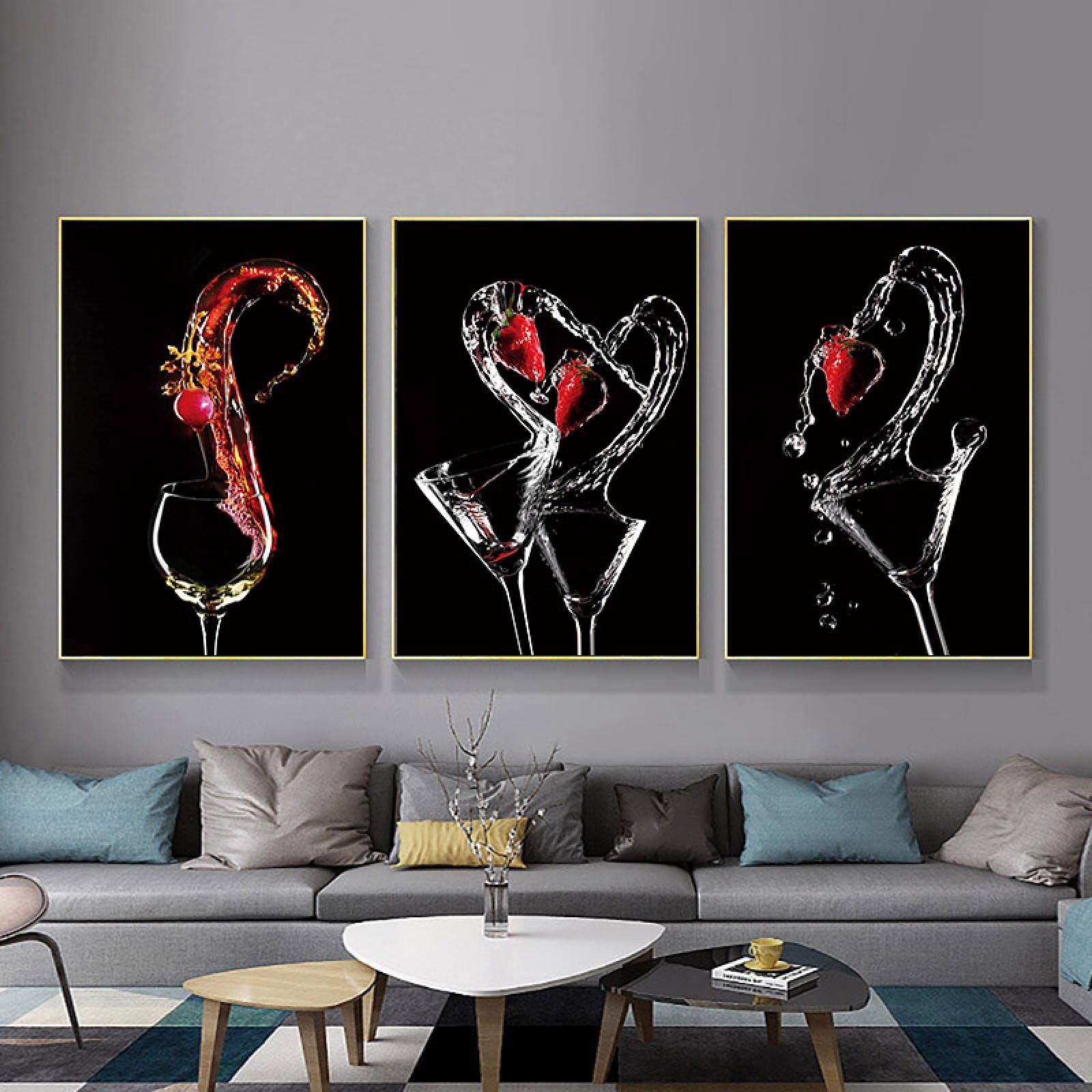 Nowoczesne abstrakcyjne czerwone kubki obraz na płótnie do salonu lub łazienki plakaty i nadruki dom sztuka ścienna dekoracja 60 x 80 cm x 3 bez ramy