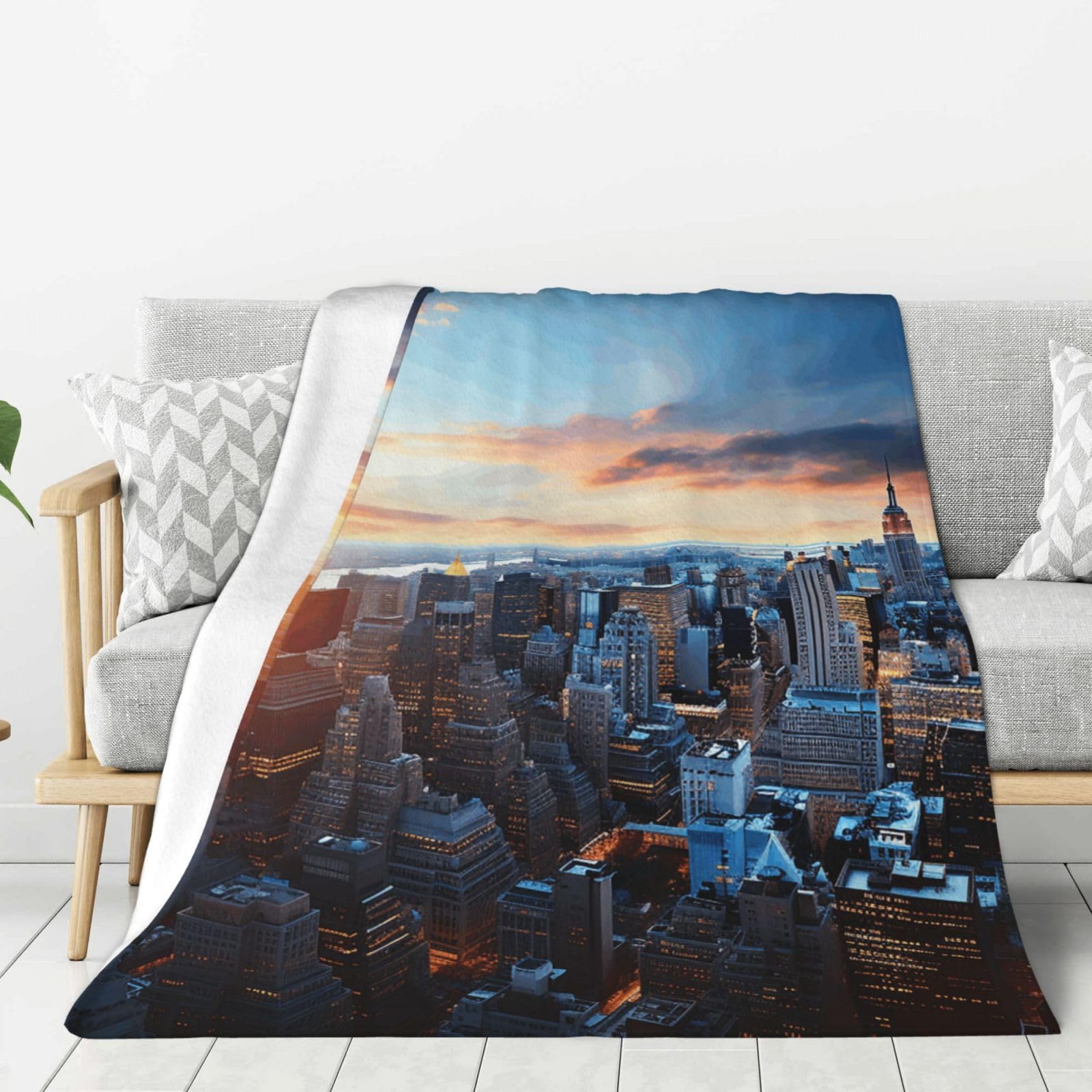 New York City Skyline Throw Blanket Plush Flannel Fleece Blanket, Soft Lightweight Cozy Blankets 50"X40" for Bed Couch Sofa Travel