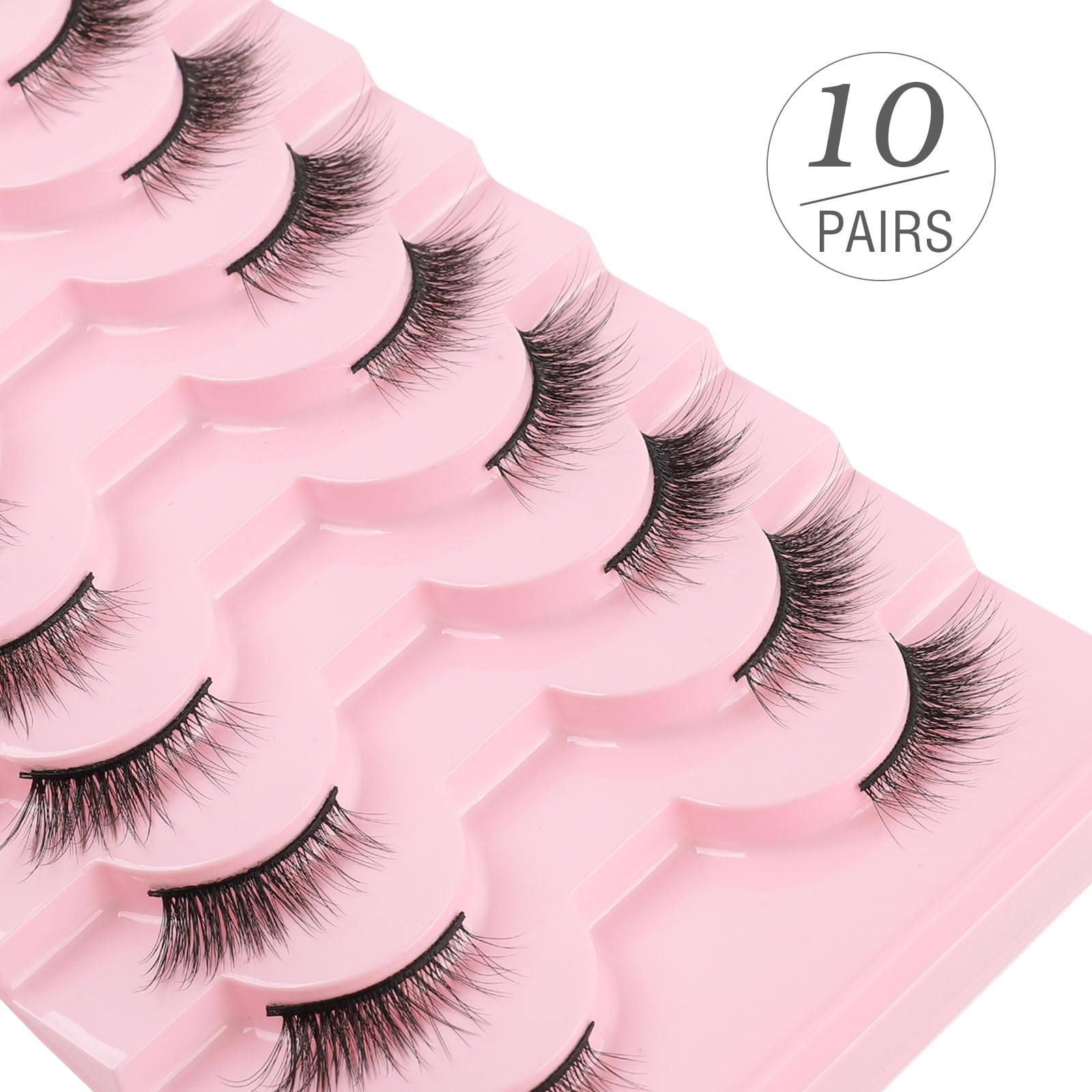 Kiusatig HalfLashes Wispy Cat Eye Fluffy 3/4 Fake Eyelashes 10 works Corner Lashes, Pink, 1 pair (Pack of 10) - Image 2