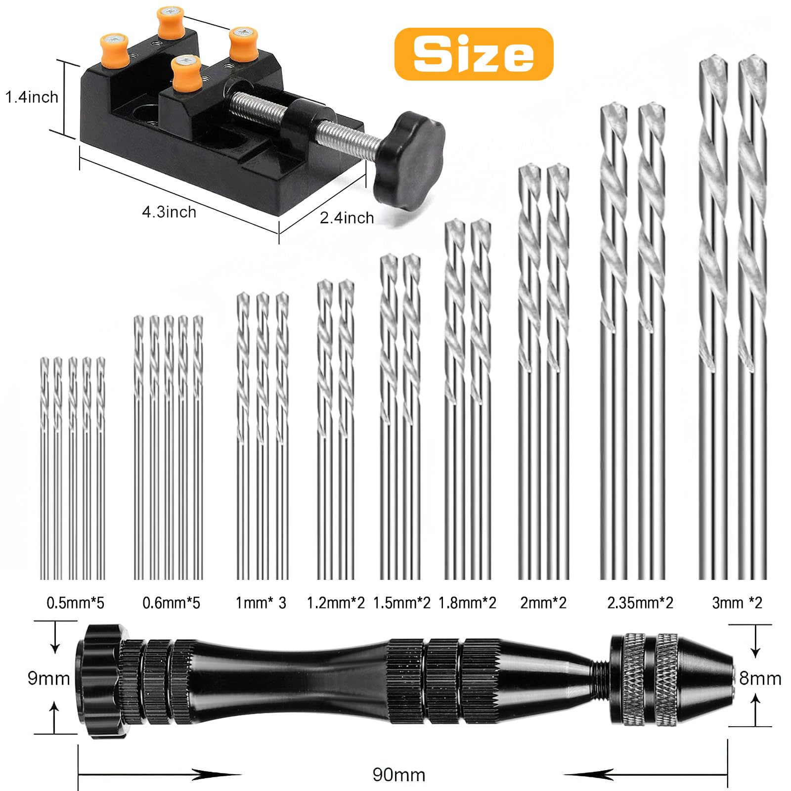 Set di trapani a mano ZWOOS, mini trapano con 25 punte elicoidali per legno