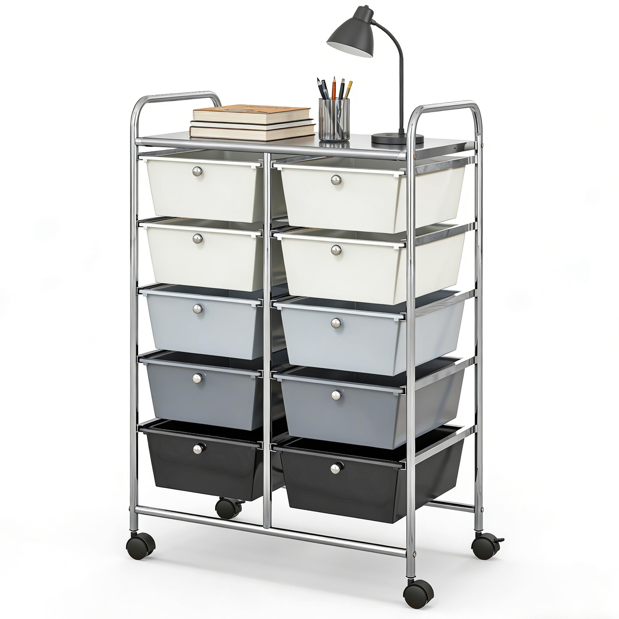 COSTWAY 10 Drawer Rolling Storage Cart, Utility Cart with Lockable Wheels