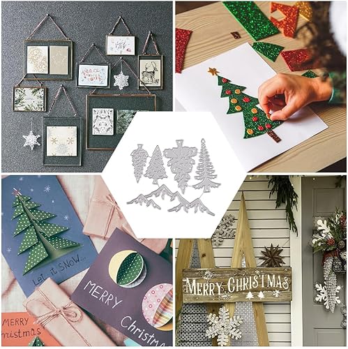 Miniatura 5 de CRASPIRE Plantillas de corte de metal para árbol de Navidad, plantillas de corte de bosque de montaña, plantas de pino, troqueles de corte de Feliz