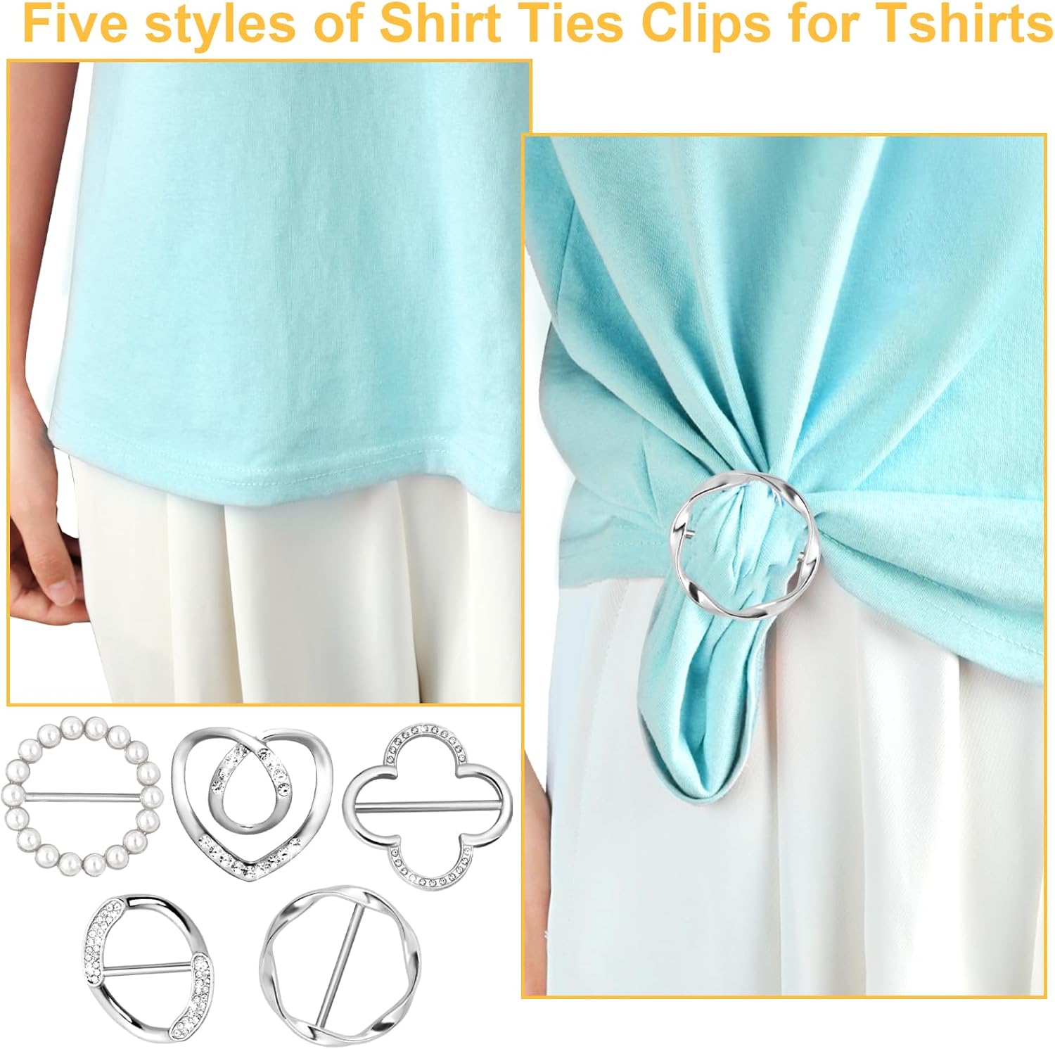 5pcs Scarf Ring, Shirt Clips for Women Clothing, 5 Different Sized Shirt Clips for Women Fashion Round Shirt Clip Clothing Accessories - Image 3