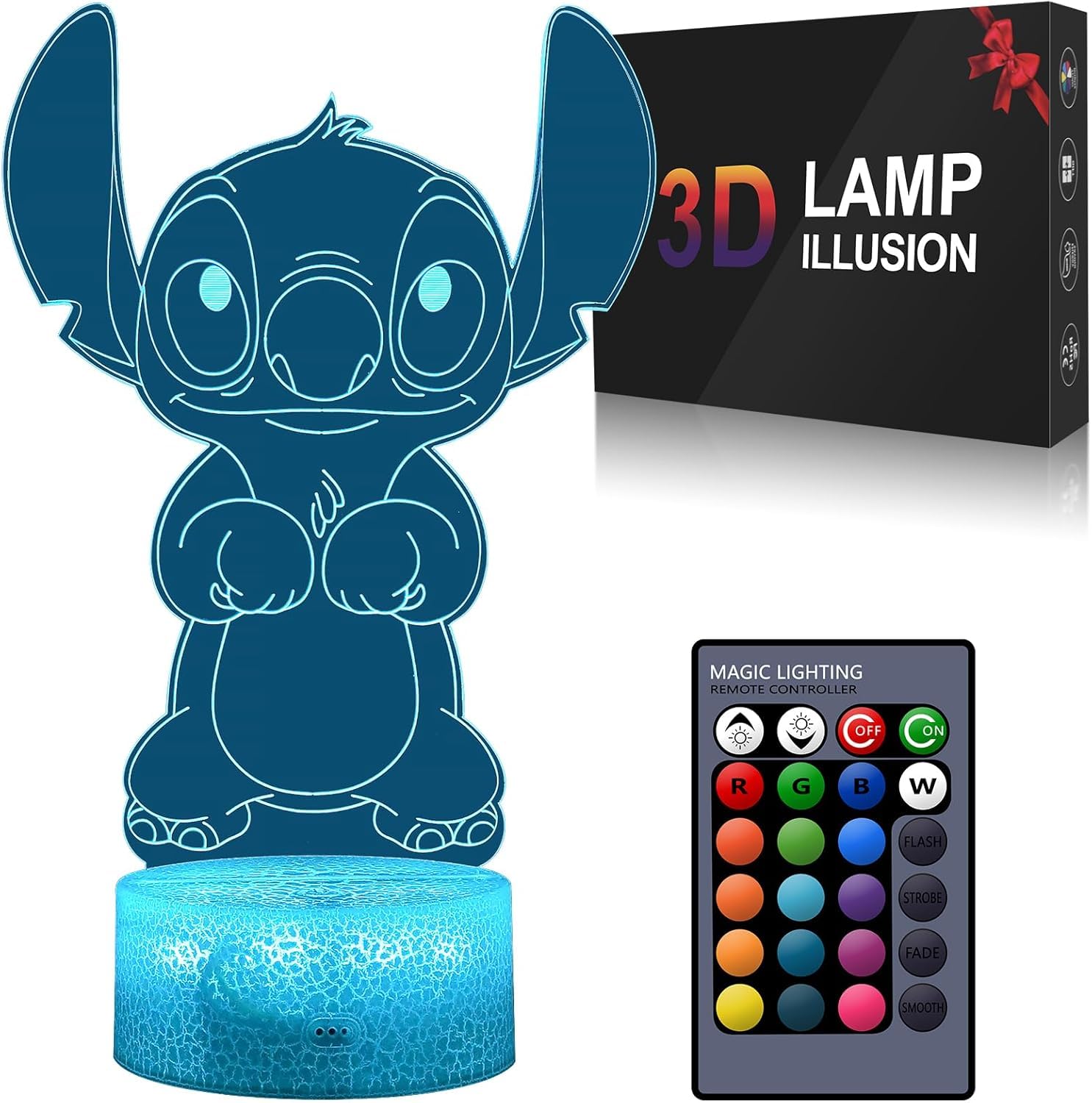 Hoofun Stitch Lamp: 3D Illusion Night Light with Touch & Remote Control, 16 Colours Anime Desk Lamp, Gifts for Girls, Kids Room Decor, Stitch Merch Stuff for Birthday Christmas Holidays