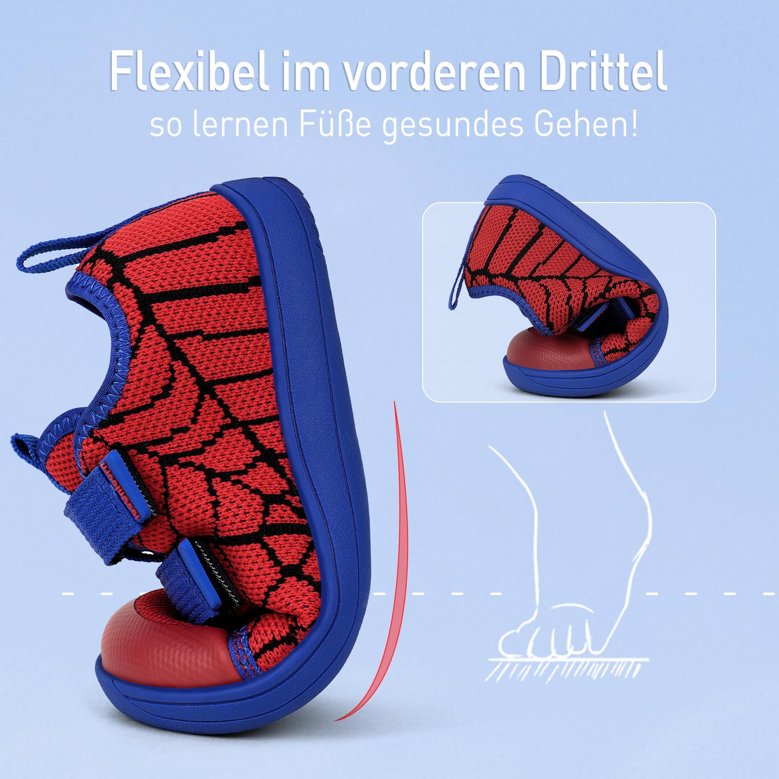 IceUnicorn Kinder Barfußschuhe Breite Zehenbox Jungen Mädchen Hausschuhe Minimalistische Outdoor Traillaufschuhe Walking Schuhe(Rot Blau, 28EU Weit)