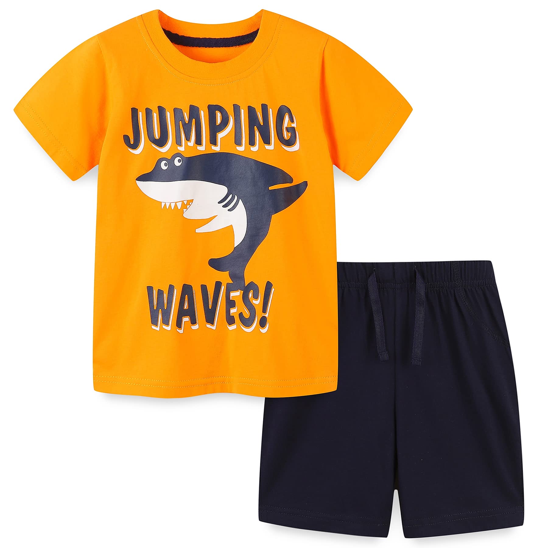 Bumeex Toddler Boy's Cotton Short Sleeve T-Shirt and Short Set 2-7Y