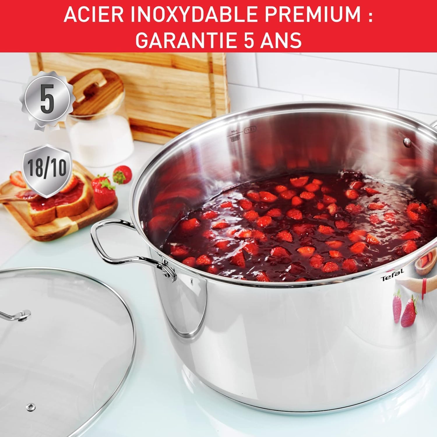 Tefal Intuition XL Marmite 36 cm 17.5 L Induction Acier inoxydable 18/10 Couvercle en verre