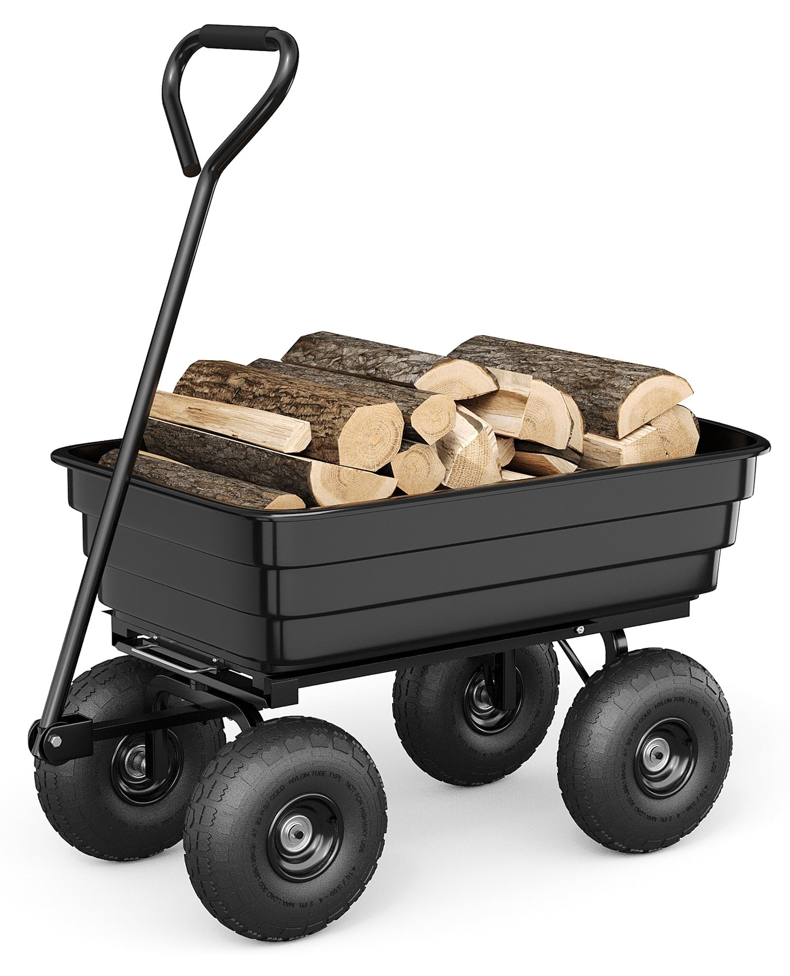 GarveeHome Gartenwagen mit Kippfunktion bis 270 kg Transportwagen | Bollerwagen mit Lenkachse Luftbereifung auf Stahlfelge, Gartenkarre Dumper für Gartenarbeit Rasen