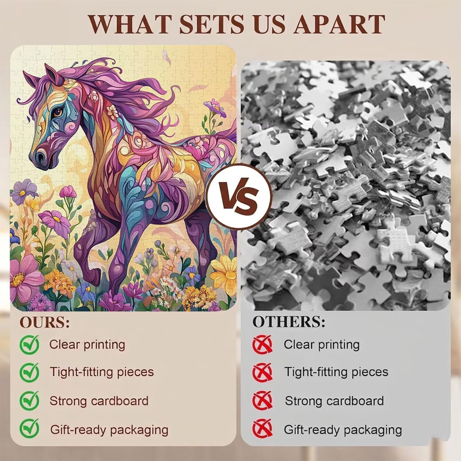 Caballo Flor-3 Puzzle de 1500 Piezas, Juego de Mesa Familiar de Madera - Rompecabezas Adultos para Toda La Familia, Rompecabezas Educativo DIY y Antiestrés - con Mapa de Referencia, 87 x 57 cm f0-660
