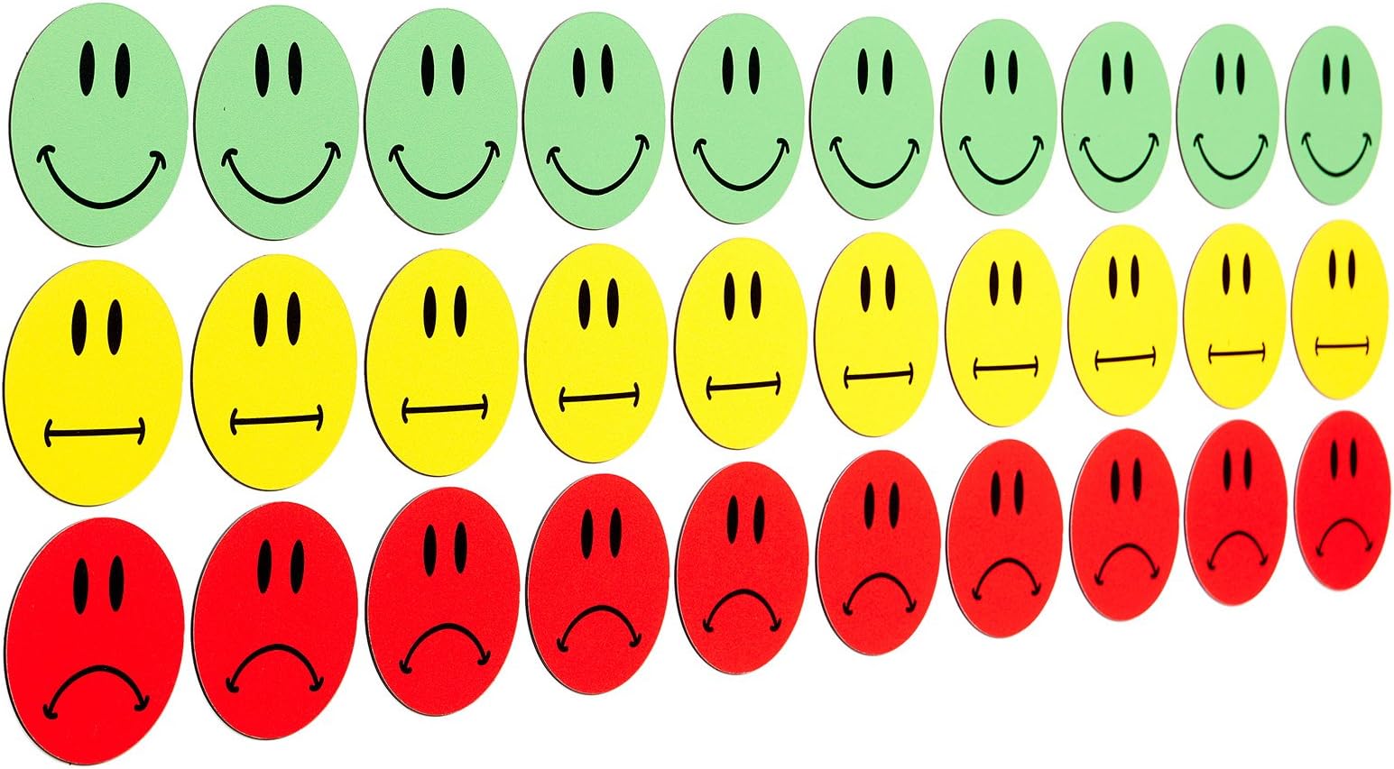 30 Colourful Smiley Face Magnets (10 Red 10 Green Smiling Smiley/Smiley Yellow Neutral/Sad Smiley)/Ø 2 cm/for Presentations Training, Project Work Teaching.