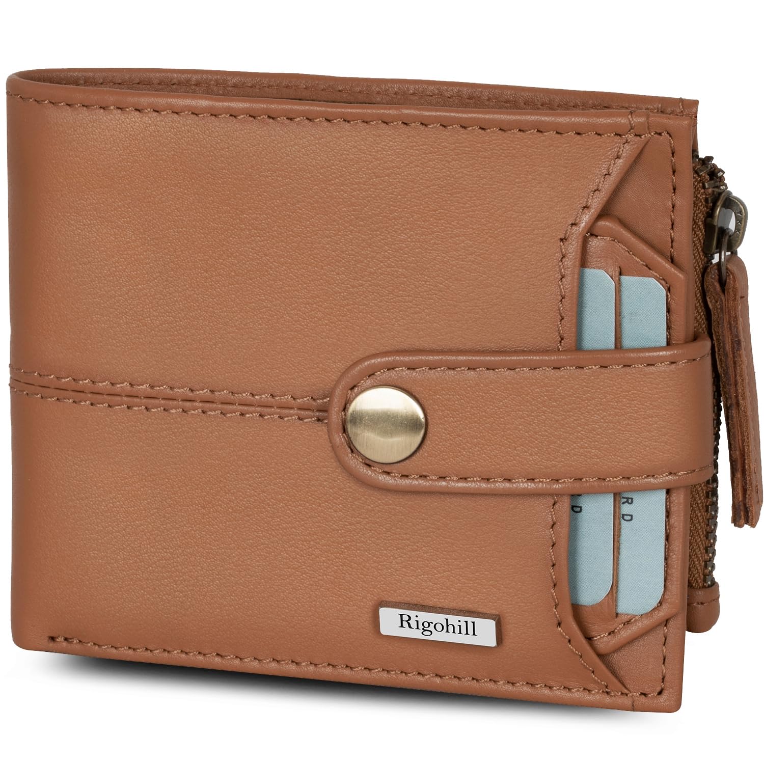 RIGOHILL Doger Cognac Brown Mens Leather Wallet | Leather Wallet for Men | RFID Mens Wallet