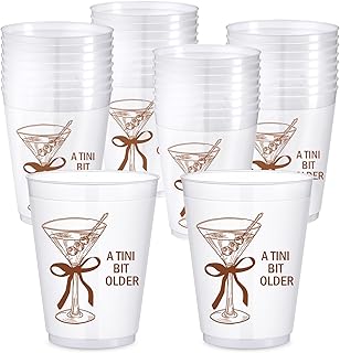24 Pack a Tini Bit Older Cups 16 oz Chocolate Brown Plastic Martini Birthday Cups Martini Bow Party Decorations for Women a Tini Bar Bit Older Birthday Home Bachelorette Party Supplies