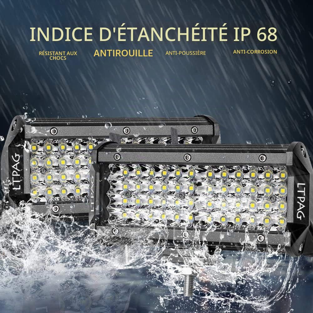 LTPAG Phare de Travail, 7'' 288W 28800lm Projecteur Phare, 96 LEDs Lumières de Travail à LED - avec Interrupteur Imperméable 12V 40A Kit de Câbles Feux de Brouillard Câblage Auto On-Off Interrupteur