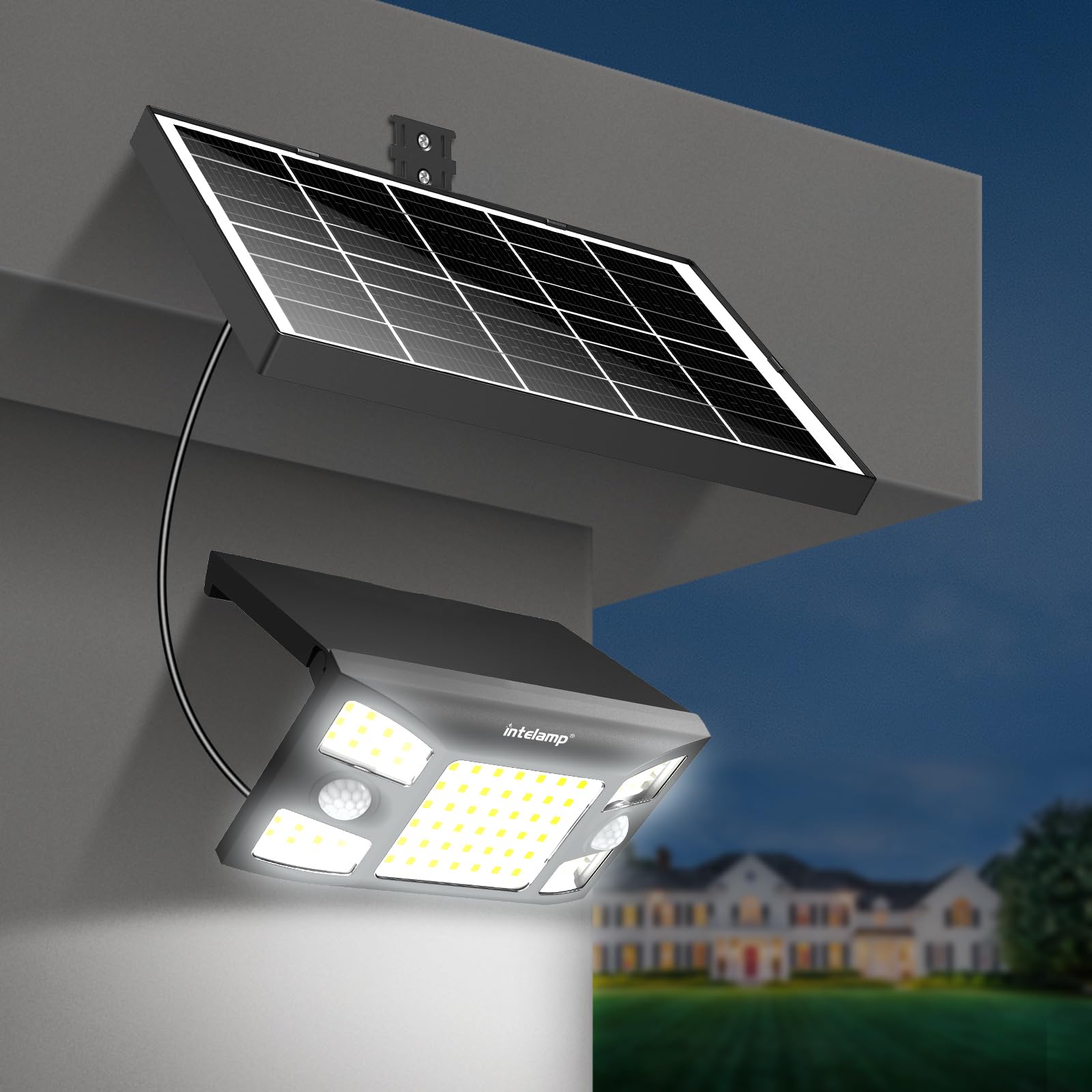INTELAMP Luce Solare Led Esterno,1300LM Lampada Solare da Esterno con Sensore di Movimento,4000mAh 3 Modalità Luci da Esterno IP65 Impermeabili per Giardino,Garage (Separato – 1 Pezzo)
