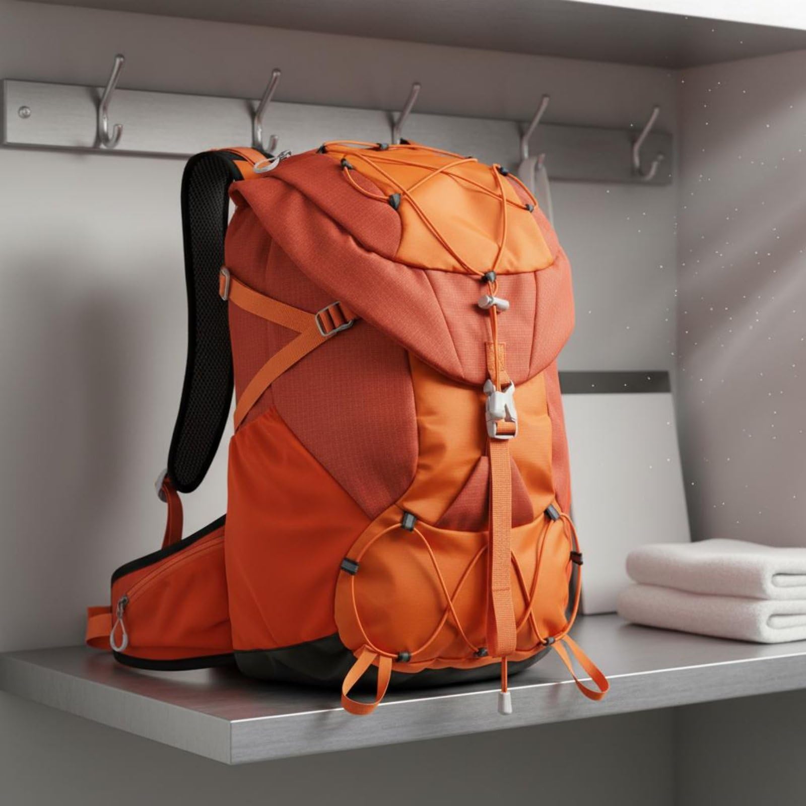 perfk Zaino da Escursionismo Zaino Trekking Zaino Montagna Zaino da Viaggio con Sacca Idrica Multiple in Poliestere Antistrappo con Strisce Riflettenti, Kaki