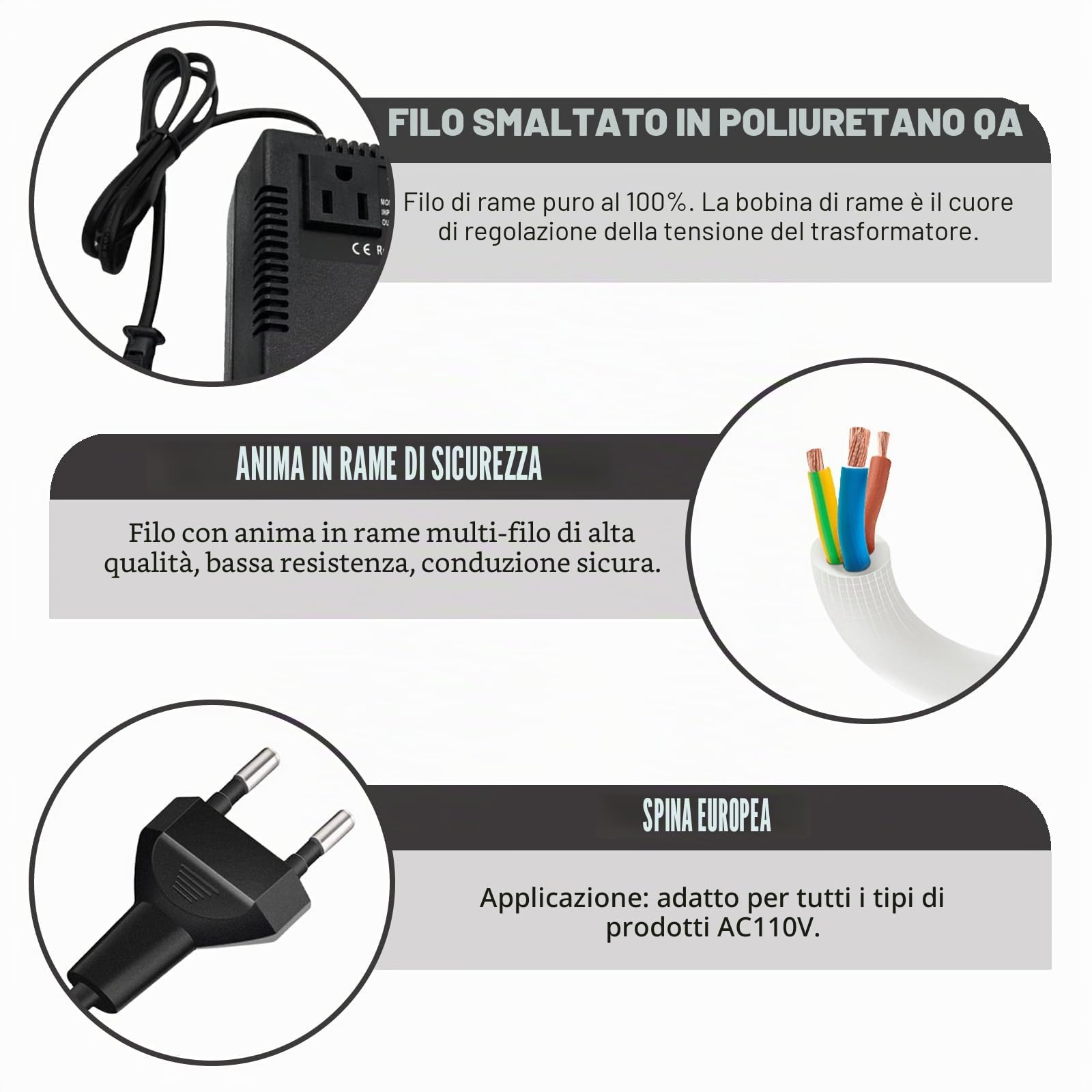 Convertitore di Tensione 220V a 110V 300W, Trasformatore di Alimentazione Step Down Compatto per Dispositivi Elettrici, Adattatore di Corrente Portatile per Viaggio Casa Ufficio