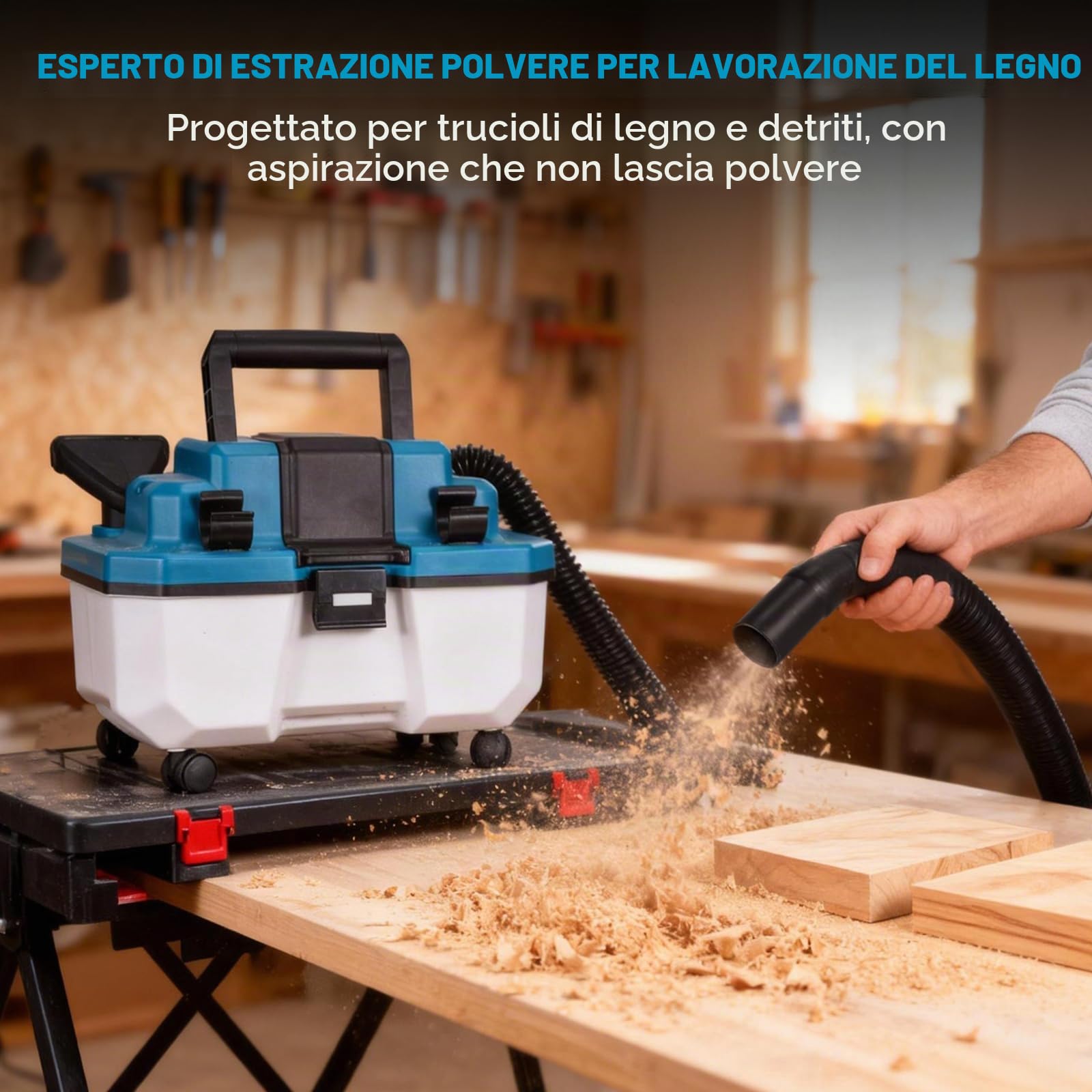 ONEVAN Aspirapolvere Industriale a Batteria 2-in-1 10L Bidone con 2x3,0Ah | 300W Brushless, 22KPa Aspirazione, 3 tubi prolunga & ugelli, 2m tubo, Carica rapida, Per trucioli legno, officina, auto