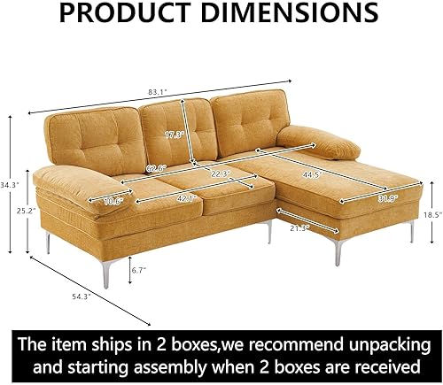 Miniatura 2 de Moderno sofá modular en forma de L de 85 pulgadas, felpilla con patas de hierro y diván, sofá modular de interior simple y elegante para sala de