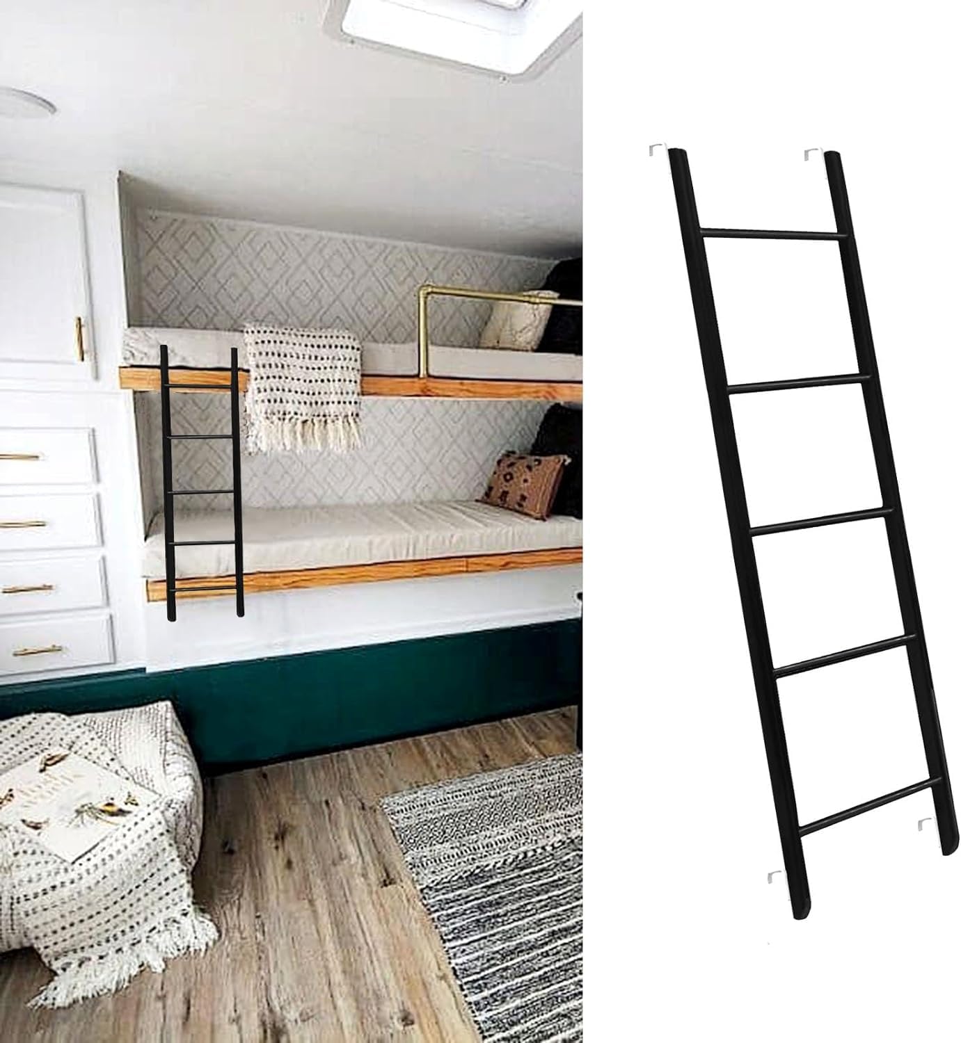 4/5 Step Bedroom Twin Bunk Bed Ladder, Adjustbale Climb Straight Ladder with Hooks Fitting(116cm(45"))