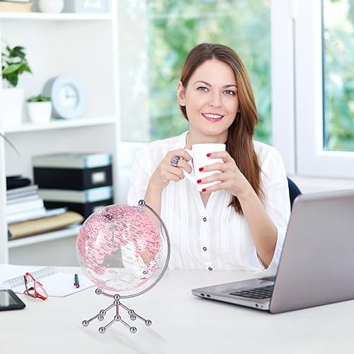 Miniatura 3 de Globo decorativo de tierra rosa de 8 pulgadas con soporte, mapa de escritorio giratorio para niños, globo educativo con mapa detallado para el