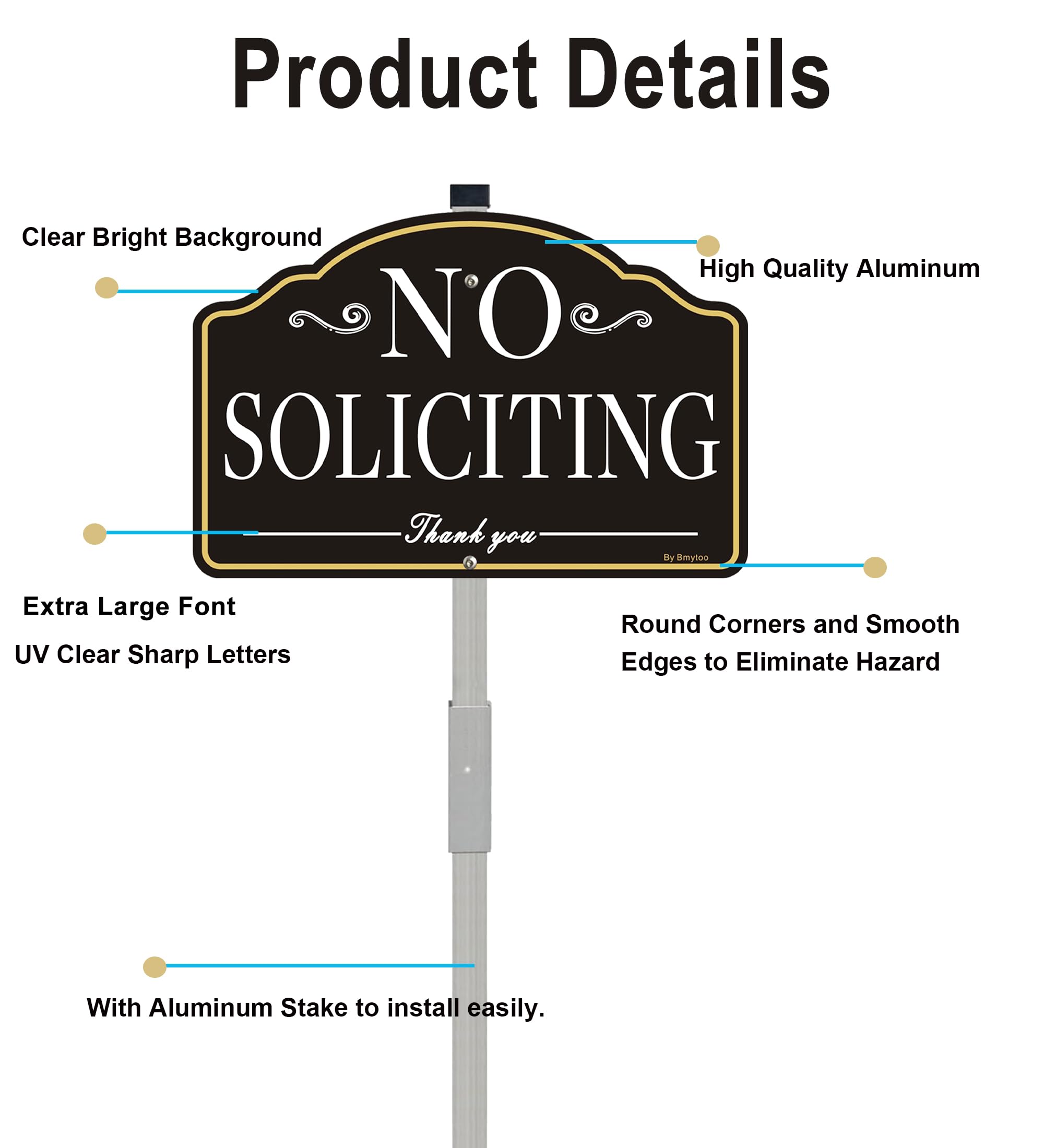 Panneau 'No Soliciting' En Aluminium Avec Piquet - Dimensions 30,5 X 71,1 Cm, Pour Jardin, Entrée, Interdiction De Démarchage