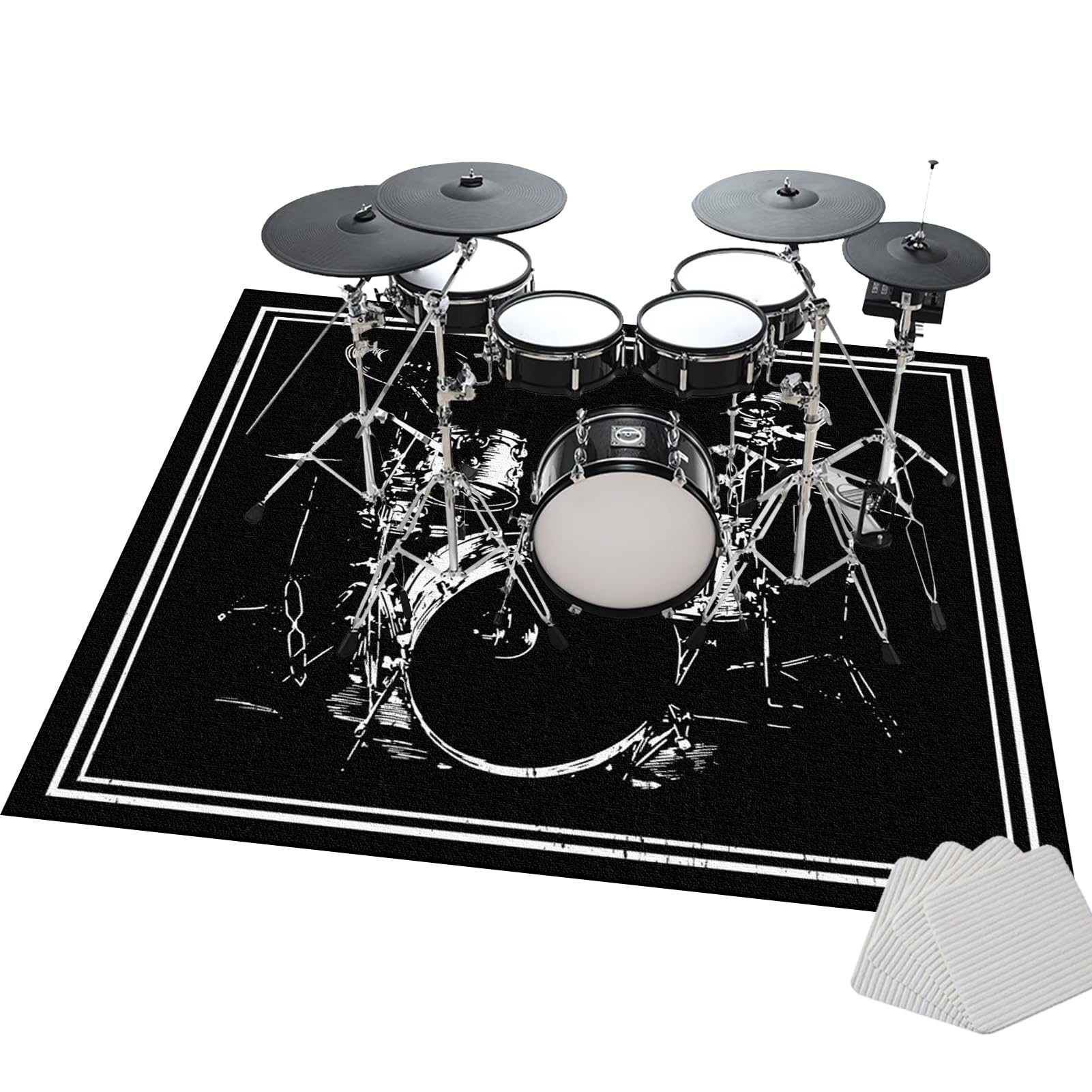 Tapis Batterie Acoustique Insonorisant, Tapis de Tambour, Tapis pour Batteries Percussions, Tapis de Batterie, Tapis Antidérapant pour Batterie Electronique, 100 x 80 cm Tapis Professionnel de Jazz