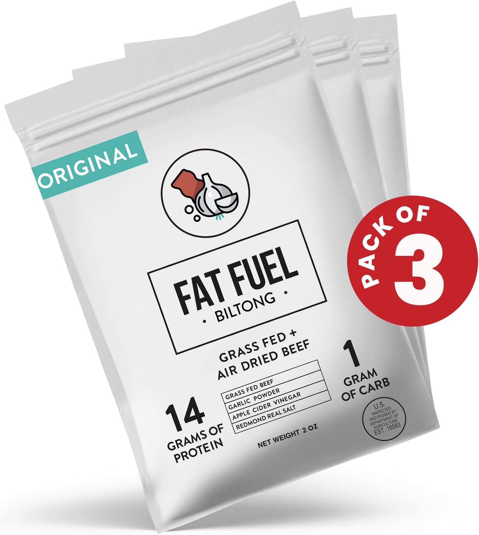 Fat Fuel Company - Original Biltong, Keto Friendly Beef Jerky, Beef Jerky Snack Packs, Air-Dried Keto Beef Jerky, Biltong Low-Carb & Gluten Free, Pack of 3