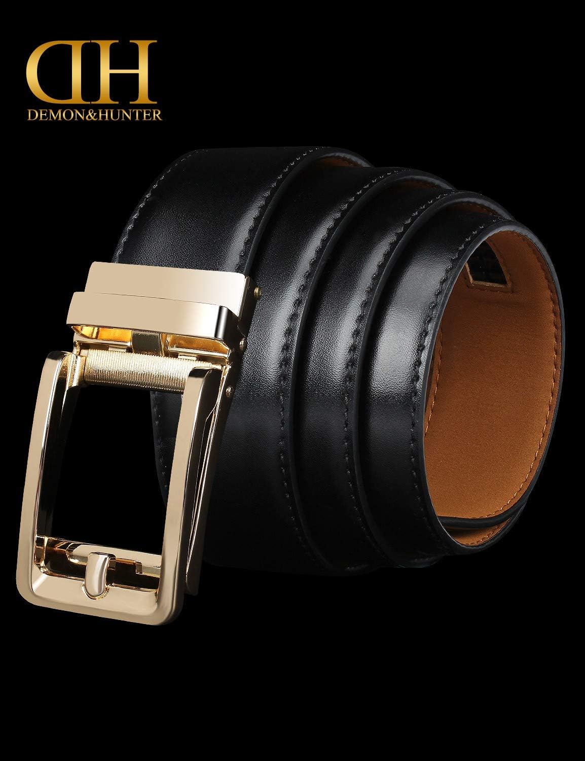Demon&Hunter ABL Series Men's Adjustable Belt Comfort with Golden Buckle black beltswork leather Belt P01461