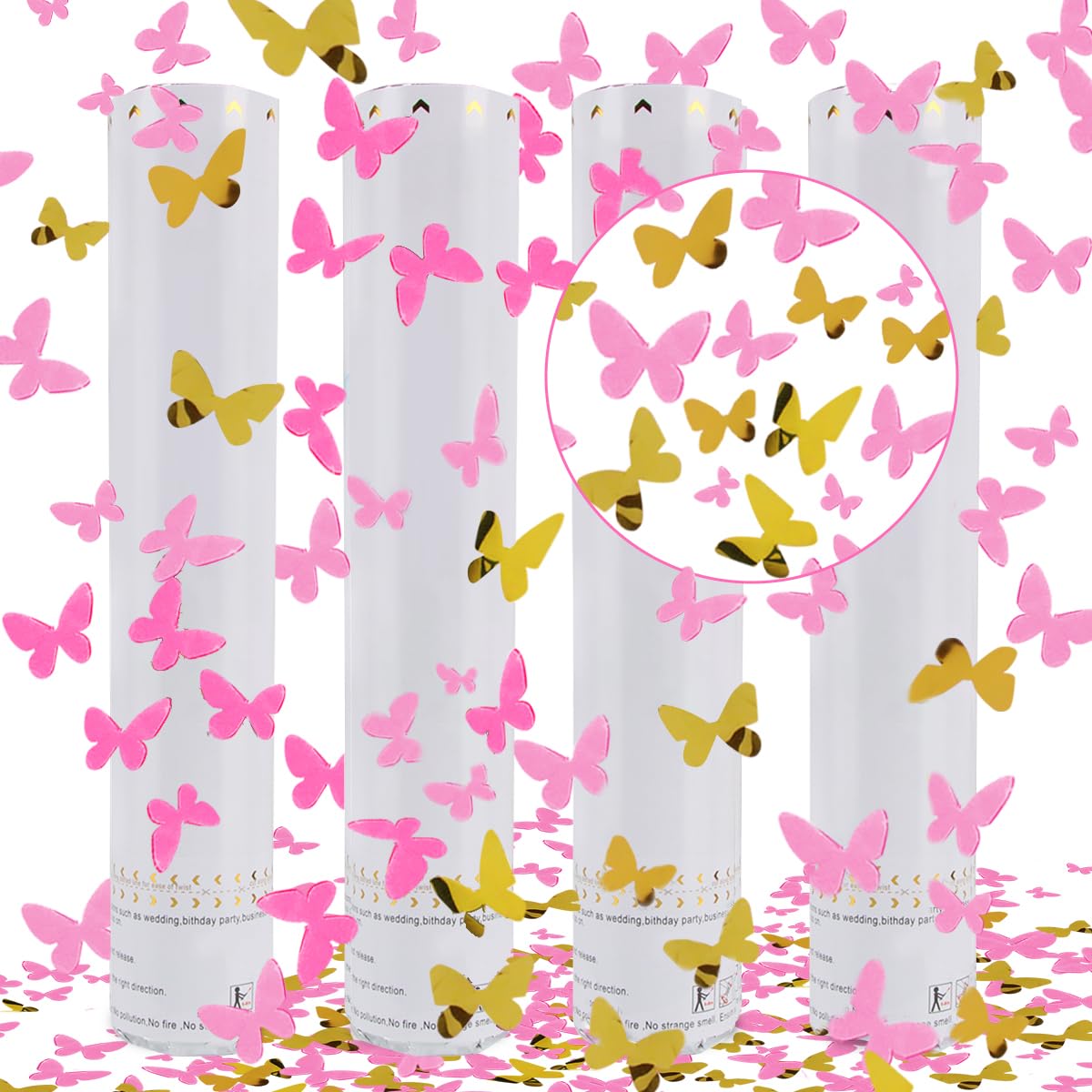 Cañones de Confeti Azul*4pcs, XiXiRan Lanzador Confeti Cumpleaños, Cañón Confeti Rosa, Tubo de Confeti Boda, Cañón Confeti de Fiesta, Tirador de Confeti, Disparador de Confeti, Confetti Poppers
