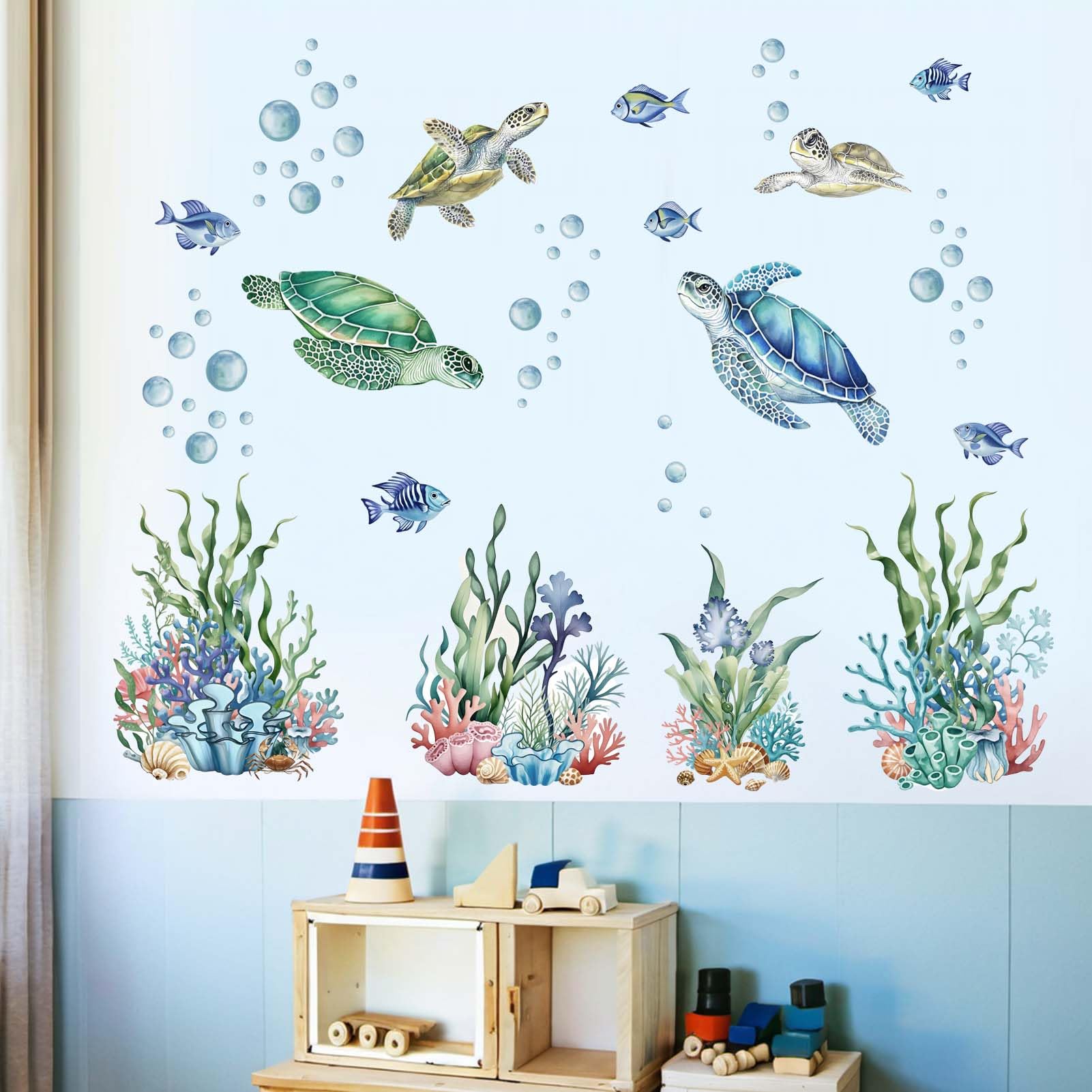 Sea Turtle Wall Decals for Kids: Peel and Stick Under The Sea Marine Fish Ocean Wall Stickers for Baby Nursery Bedroom Toddler Room - Image 3