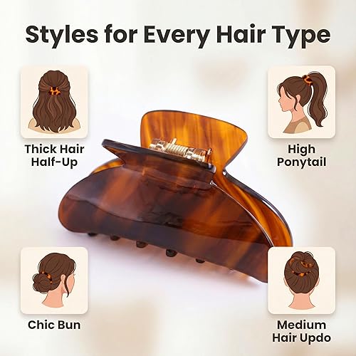 Vista 17 de Pinza para el pelo a cuadros para mujer, pinzas grandes a cuadros en blanco y negro, paquete de 2 Garra de pelo blanco y negro