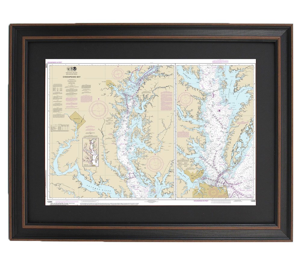 Framed Nautical Chart 12280 : Chesapeake Bay - Standard Size. Handmade in USA