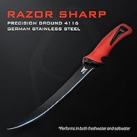 Vista 2 de KastKing Intimidator Cuchillo de filete con acero afilador, cuchillas de acero inoxidable alemán ultra afiladas G4116, mango antideslizante, funda