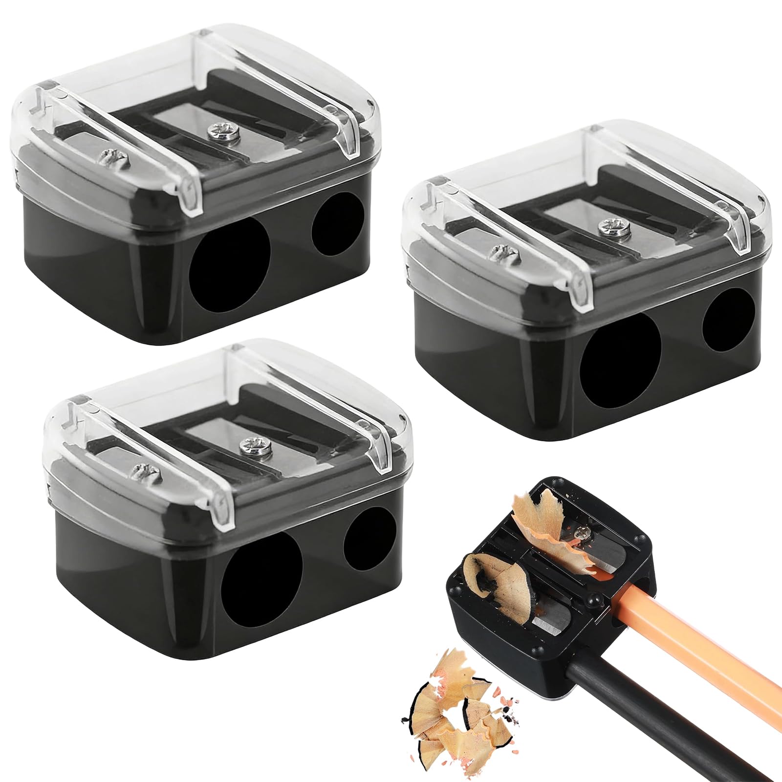 3 pezzi temperamatite trucco, Temperino Matita Occhi Doppio, Temperino Universale per Trucco, accessorio make-up, per Sopracciglia, Matite Labbra, Eyeliner (Nero)