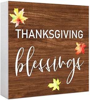 Funny Autumn Wood Box Sign Thanksgiving Blessings Wooden Block Desk Decor for Home Office Kitchen Cubicle Table Shelf Tabletop,Farmhouse Fall Sign Decor