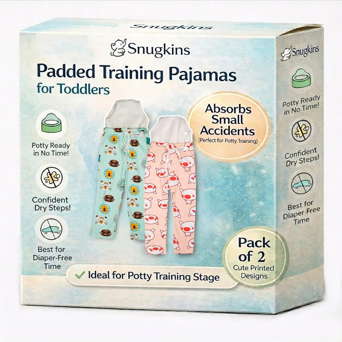 Snugkins Diaper Pants for Toddlers 3-4Y | 100% Cotton Training Pants with Attached Padded Underwear | Potty Training Pajamas for Boys & Girls | Reusable, Leak-Resistant, Comfortable for Daytime & Outings Pack of 2-image-14