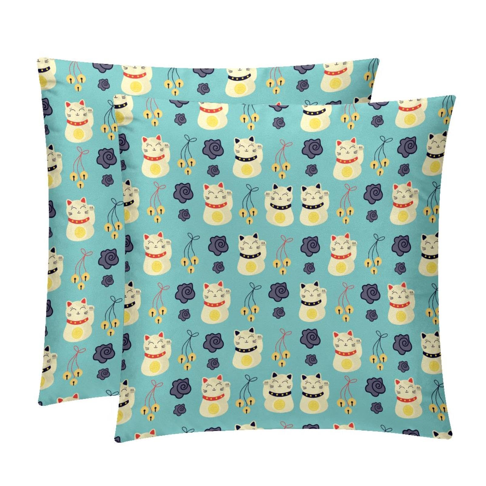 TDGKPZ Japanese Cats Throw Pillow Covers 2 Pack Pillowcases Soft Cozy Pillow Cases For Couch Bed Sofa 45x45cm
