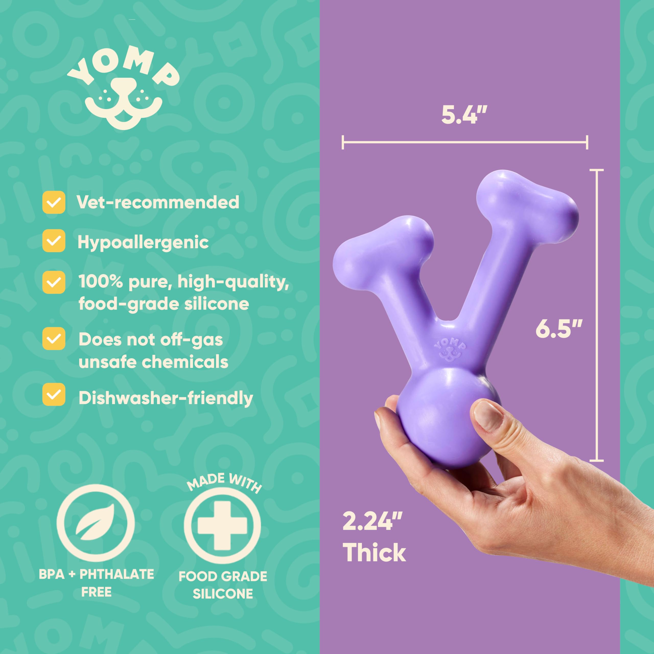 Yomp FunnyBone - Juguete masticable para perros, juguete interactivo de dentición para perros para masticadores suaves y medianos, juguete de dentición para cachorros, seguro para mascotas, juguete de