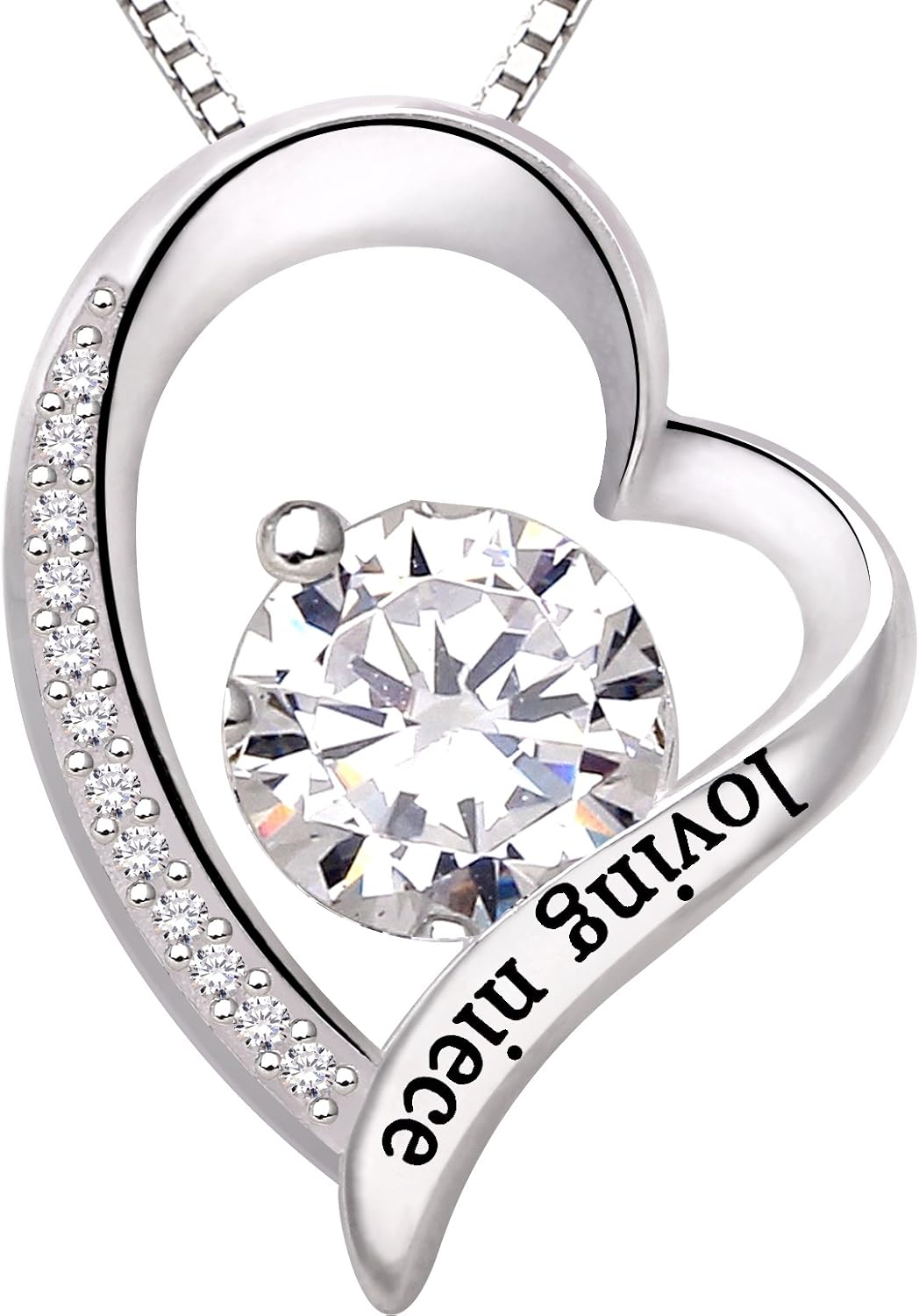 ALOV Jewelry Sterling Silver "loving niece" Love Heart Cubic Zirconia Pendant Necklace