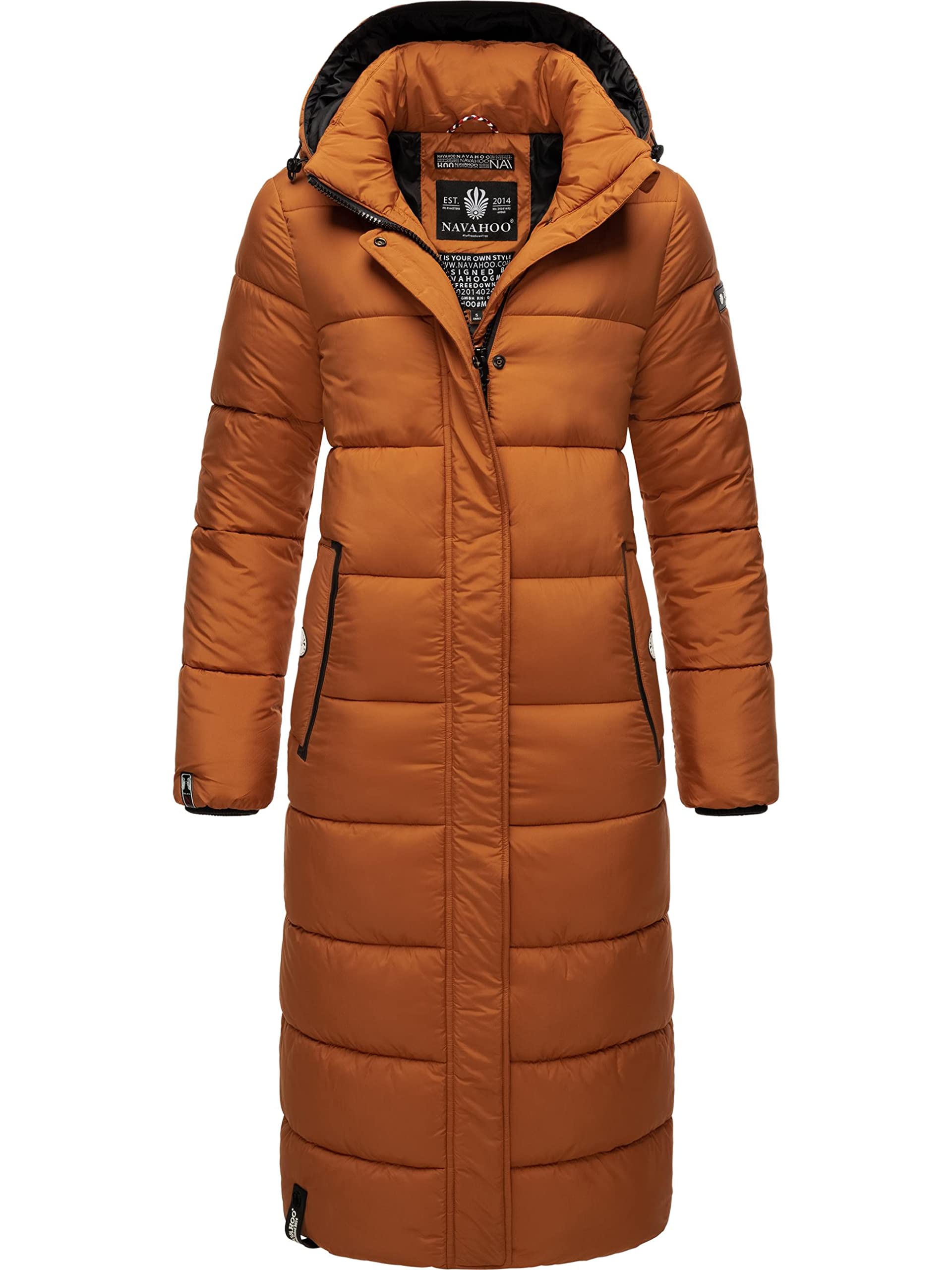 Navahoo Women's Rusty Cinnamon Isalie Winter Coat, Warm Quilted Coat, Long, With Removable Hood, Xs-3Xl, Xs