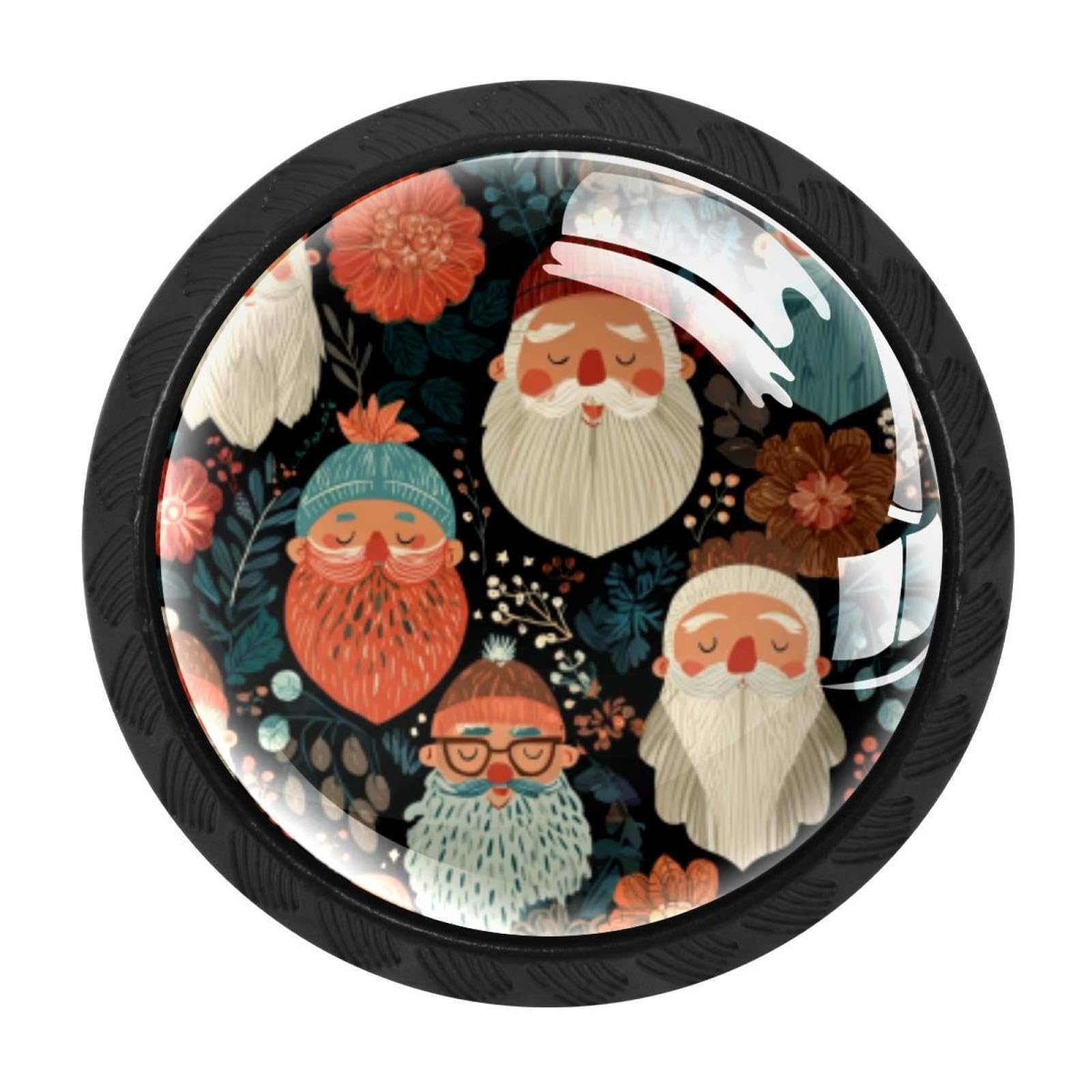 Chenzzzz Multicolored 08 4 Pieces Christmas Santa Pattern Drawer Knobs, 35Mm Black Cabinet Knobs, Drawer Pulls And Knobs, Dresser Drawer Knobs, Cabinet Hardware Kitchen Cabinet Knobs