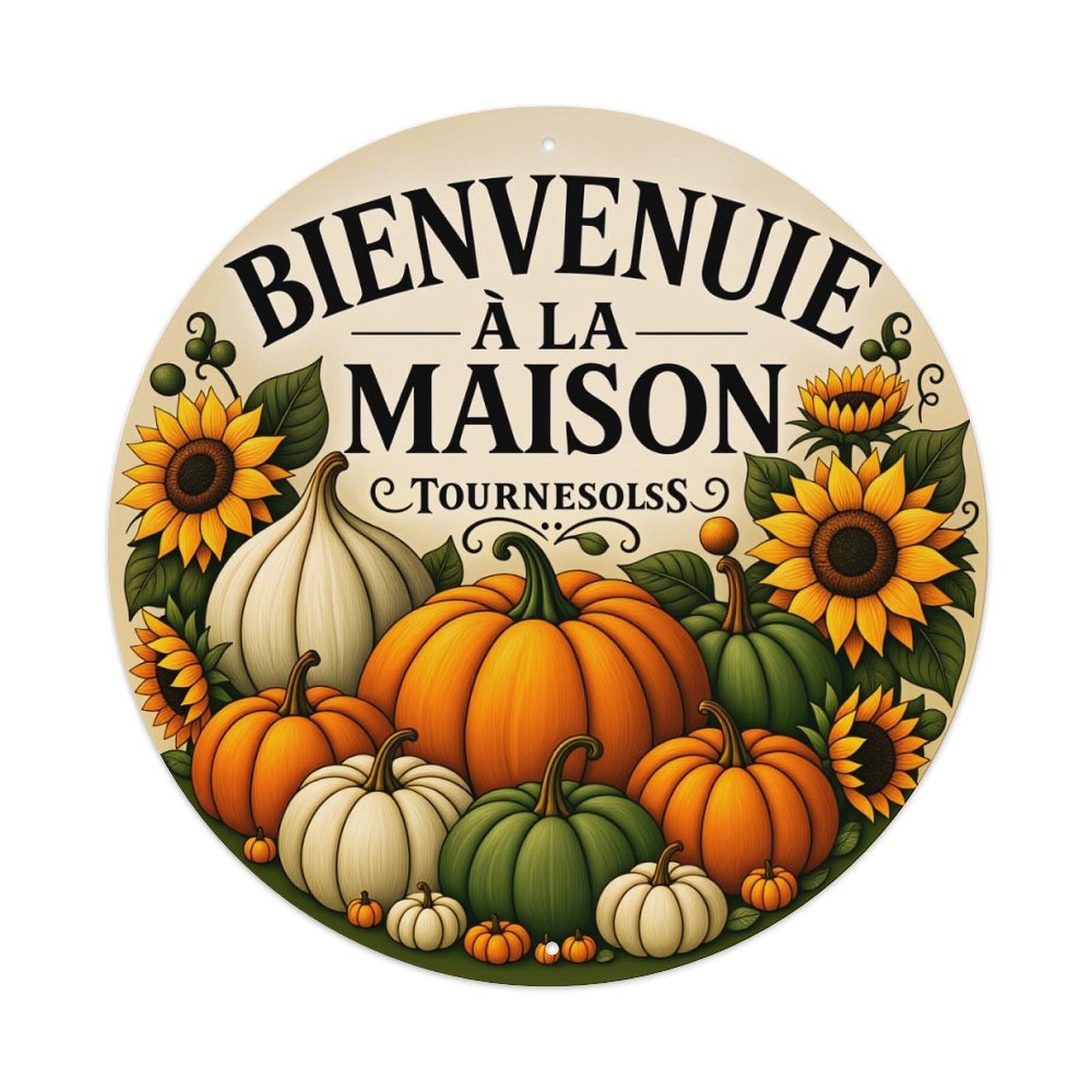 Pumpkin Sunflower Garlic Autumn Harvest Round Tin Sign Vintage Style Metal Sign Home Bar Garden Wall Plaque Decor Metal Poster 8x8 Inch