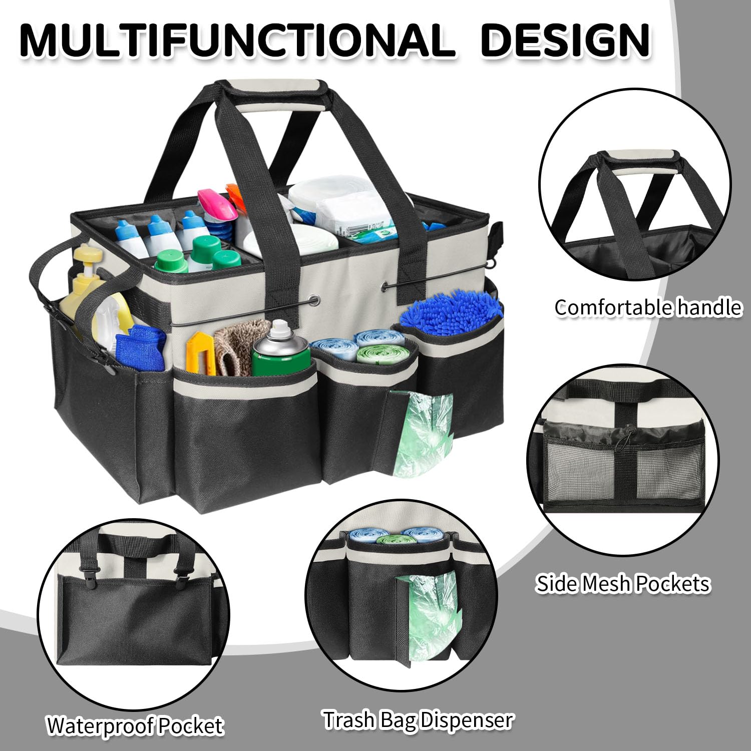 Boczif Cleaning Caddy Bag Wearable, Cleaning Caddy Supplies Organizer with Handle, Shoulder Straps & Detachable Divide - Image 2