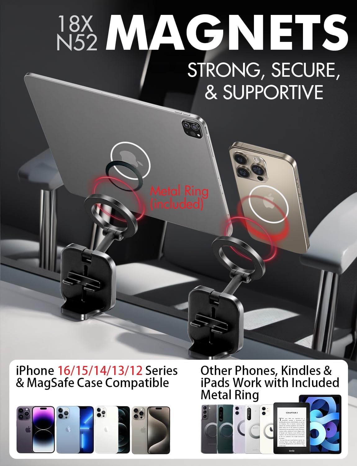 2 Pack Airplane Phone Holder, 360 Degree Rotation Flight Ount Clip