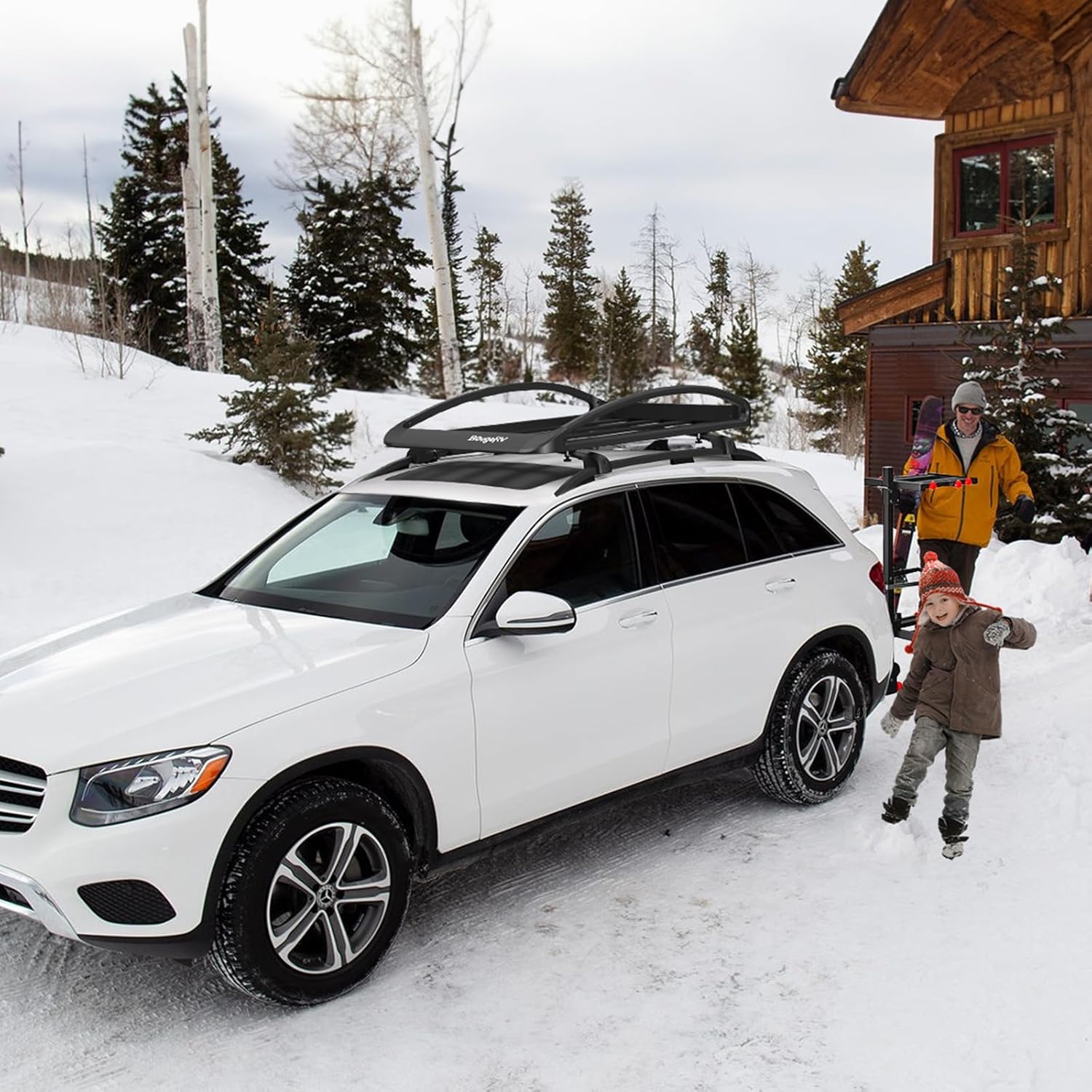 BougeRV 64''x40''x8'' Aluminum Roof Basket Anti-Rust Lightweight Universal Roof Rack Basket Rooftop Cargo Carrier with Wind Fairing,150LBS Load Capacity, Fit for SUV Truck Cars (Black)