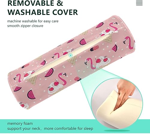 Miniatura 3 de Almohada y funda de helado de flamenco para yoga, almohada redonda para sofá, almohada redonda para soporte de cuello, almohada cilíndrica decorativa